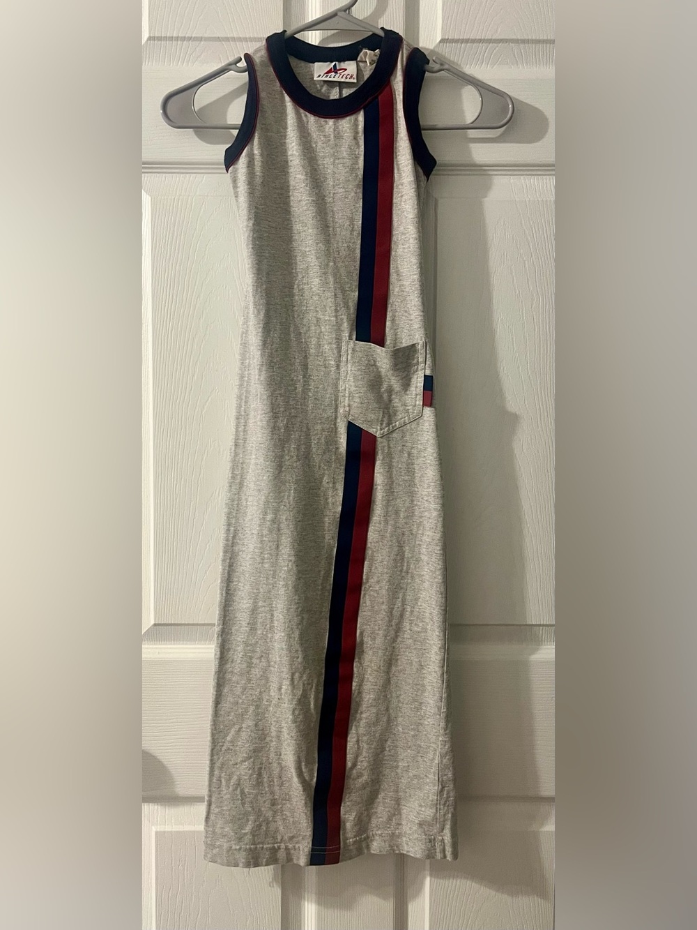 Athletech Gray Tank Maxi Dress with Red and Navy Stripes
